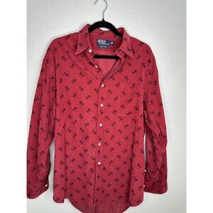 Polo Ralph Lauren Shirt Mens Large Corduroy Lowell Sport Skier Print Button Up
